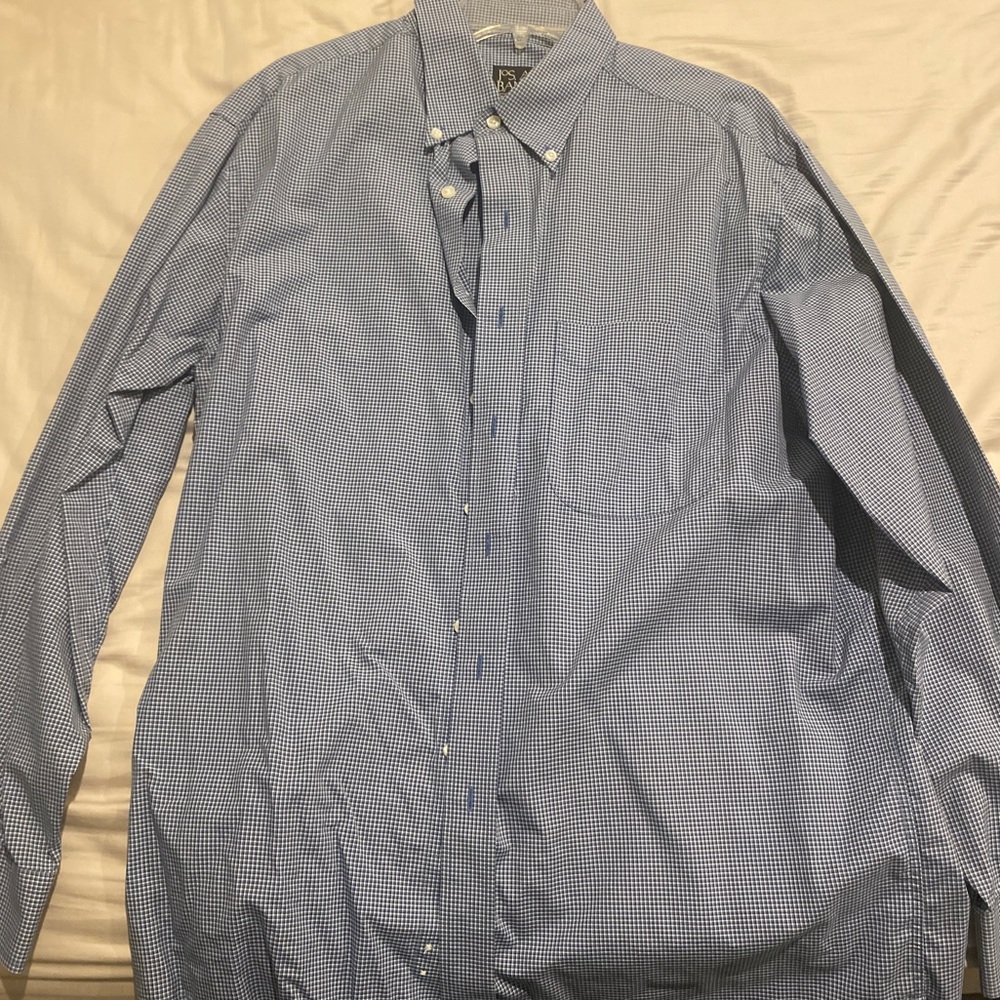 NON-IRON Joseph A. Bank Large blue small gingham print shirt